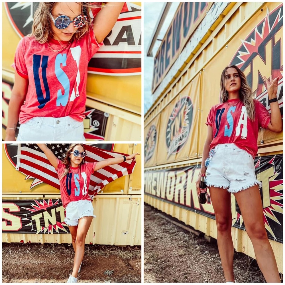 BELLA ACID WASH USA TEE